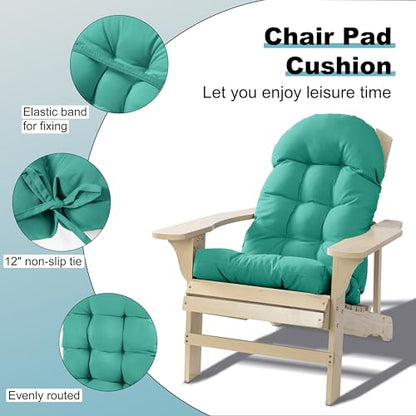 Adirondack Chair Cushion, Rocking Chair Cushion 44x19.4x4 inch, High Back Patio Cushions of Upper and Lower with Ties, Sunscreen and Fade-Resistant (Lake Blue, 2) - color: Lake Blue
