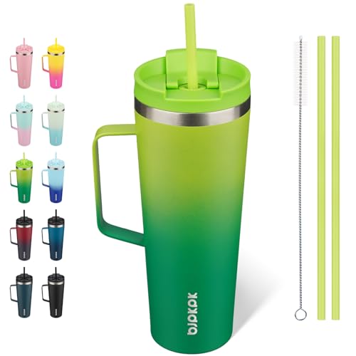 BJPKPK 26oz Insulated Tumbler with Handle, Lid & Straw, Stainless Steel | Double Wall Vacuum Insulated Coffee Travel Mug - Keeps Cold & Hot, BPA Free, Cupholder Fit for Office, Gym & Travel - color: Bamboo Grove, size: 26 Ounces