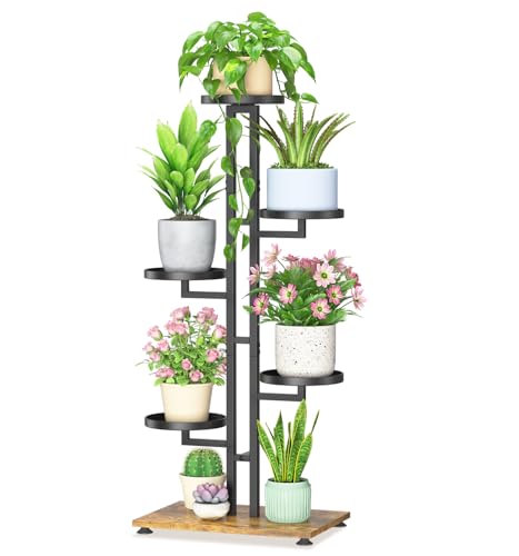LASZOLA Plant Stand Tall Flower Holder for Indoor Corner, 5 Tier Black | Sturdy Multi Level Planter Shelf, Plant Pot Rack for Patio Garden Outdoor, with Wooden Base - color: Jet Black, size: 5 Tier