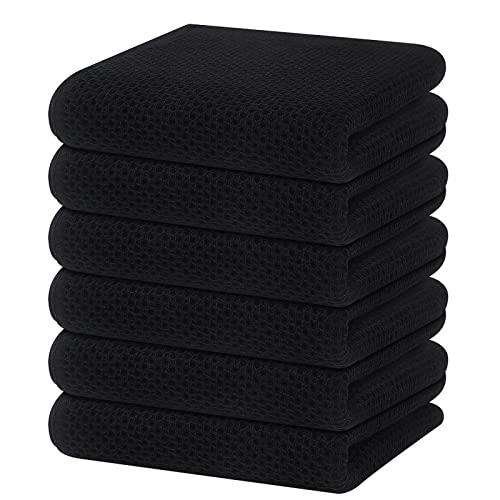Homaxy 100% Cotton Waffle Weave Kitchen Dish Towels 6-Pack, Black | 13 x 28 Inches, Ultra Soft Absorbent Dish Towels, Quick Drying Cleaning Towels - color: Black, size: 13 X 28 - 6 Pack