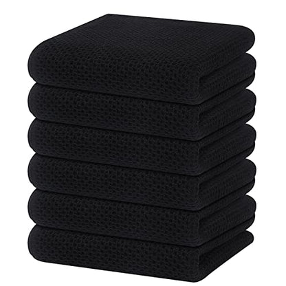 Homaxy 100% Cotton Waffle Weave Kitchen Dish Towels 6-Pack, Black | 13 x 28 Inches, Ultra Soft Absorbent Dish Towels, Quick Drying Cleaning Towels - color: Black, size: 13 X 28 - 6 Pack