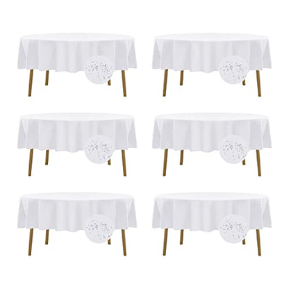 Fokitut 6 Pack Waterproof Round Tablecloth, 70 Inch, Stain Resistant and Wrinkle Polyester Table Cloth, Fabric Table Cover for Kitchen Dining, Wedding, Party, Holiday Dinner-White - color: White, size: Round-70''-6pack
