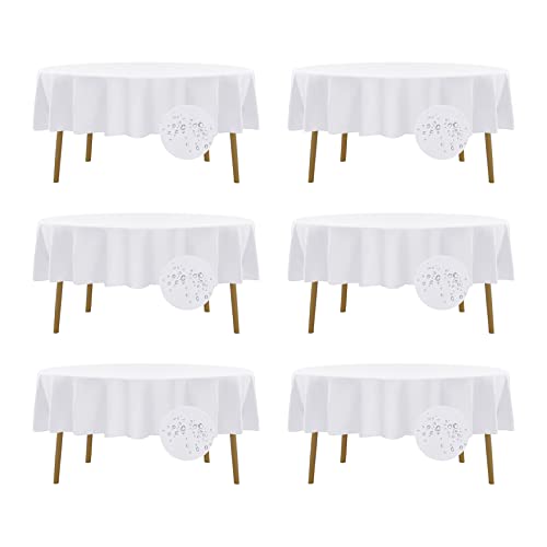 Fokitut 6 Pack Waterproof Round Tablecloth, 90 Inch, Stain Resistant and Wrinkle Polyester Table Cloth, Fabric Table Cover for Kitchen Dining, Wedding, Party, Holiday Dinner-White - color: White, size: Round-90''-6pack