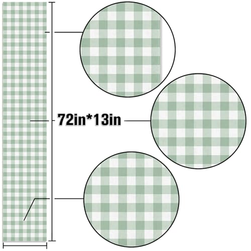 Sage Green Gingham Party Table Runner Green and White Checkered Plaid Decorations for Birthday Bridal Baby Shower Home Dining Kitchen Island Decor (13" x 72") - size: 13" x 72"