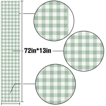 Sage Green Gingham Party Table Runner Green and White Checkered Plaid Decorations for Birthday Bridal Baby Shower Home Dining Kitchen Island Decor (13" x 72") - size: 13" x 72"