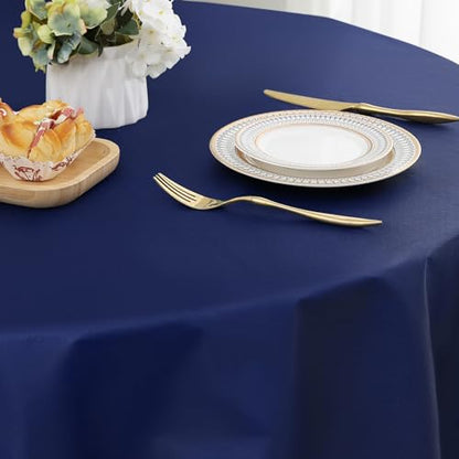 Round Navy Blue Vinyl Waterproof Tablecloth with Flannel Backed | Spillproof Wipe Clean Table Cloth, Plastic Flannel Backing for Dining, Buffet Parties Picnic Camping, 60" - color: Navy Blue, size: 60" (Round)