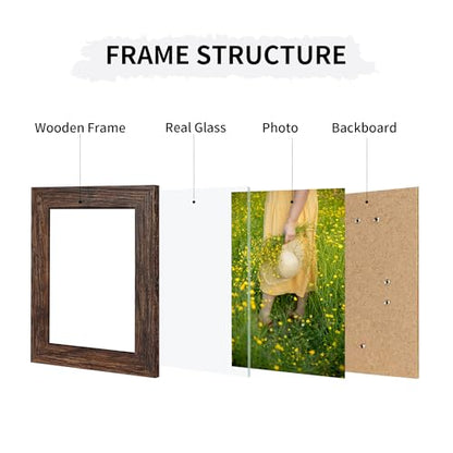 5x7 Collage Picture Frames Set of 2, Rustic Wooden Real Glass Vertical Hanging 3 Opening 5 by 7 Photo Frame, Distressed Brown - color: Distressed Brown, size: Vertical-5x7 in