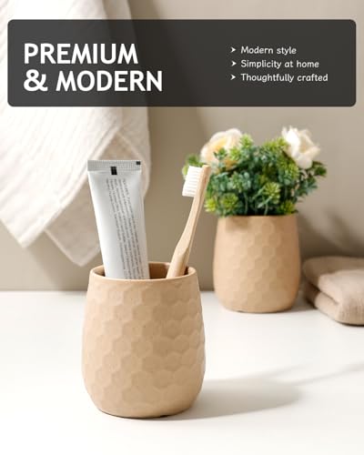 Toothbrush Holder, Tooth Brush Holder for Bathroom - Ceramic Toothbrush Cup Toothbrush Holders Countertop, Khaki Makeup Brush Holder Pen Holder, 3.62" x 3.62" x 3.93", ANTIS'S HOME - color: Khaki, size: Honeycomb