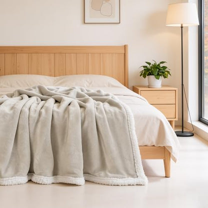 BEAUTEX Sherpa Fleece Twin Blankets Soft Fluffy Flannel Plush Cozy | Fuzzy Dusty Blue Cuddle Blanket for Couch, Bed, Sofa, Adults (60" x 80", Dusty Blue) - color: Beige, size: Twin-60"x80"