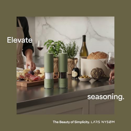 LARS NYSØM Electric Salt and Pepper Grinder Set I Automatic Salt and Pepper Mills with Adjustable Ceramic Grinder I USB Rechargeable Electric Spice Mill Set with LED Light (Almond Beige) - color: Almond Beige, size: Set of two electric mills