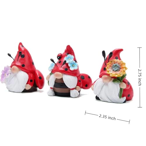 Hodao Spring Ladybug Gnome Decor Set of 3, Resin Floral Figurines for Tiered Tray Shelf Table Display, Cute Farmhouse Home Accent, Year Round Gift for Women, Friends and Family - style: Ladybug Gnome