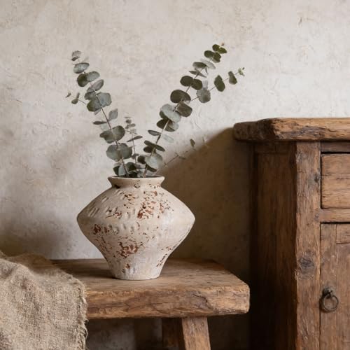 Wabi Sabi Rusty Vintage Vase, 6.3" Tall Wabi Sabi Decor Rustic Farmhouse Pottery Vase for Centerpiece, Textured Pottery Flower Vases for Home Decorative, Table, Living Room, Bedroom, Bathroom, Kitchen - color: Rustic Cream, size: 6.3 in