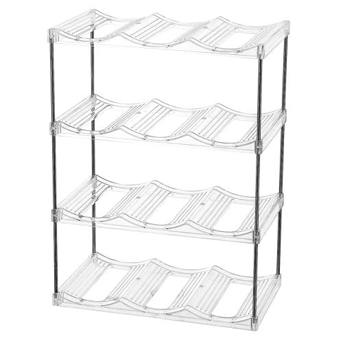 4 Tier Stackable Wine and Water Bottle Holder Free-Standing Fridge Wine Bottle Organizers Clear Plastic Water Bottle Holder for Cabinet,Refrigerator,Pantry,Kitchen Countertops,Holds 12 Bottles - size: 4 Tier-Holds 12 Bottles