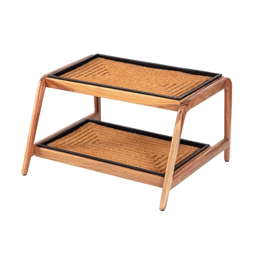 Anji Mountain Heavy Duty Waterproof Wooden Shoe Storage Mat Organizer/Boot Storage Tray Multi Use for Entryway with Coir, Tan Rectangle Embossed Insert, 2 Tier, Fits 4 Pair (26.5" Wide) - color: Tan Rectangle Embossed, size: 2 Tier, Fits 4 Pair