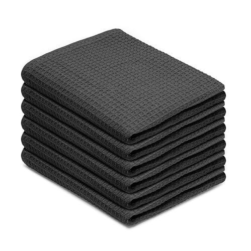 Blue Needles Waffle Weave Kitchen Towels, 15x25 Inches 100% Cotton Set of 6 Dish Towels for Kitchen, Ultra Soft & Absorbent with Hanging Loop, Spring Summer Dish Rags for Quick Drying - Black - color: Black, size: 15 x 25 - 6 Pack