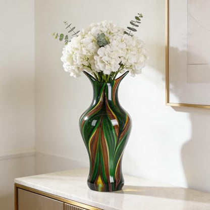 Hand Blown Glass Vase for Flowers, Murano Style Swirl Art Decorative Glass Vases for Home Decor, Wedding Table Centerpiece for Bookshelf & Dining Table
