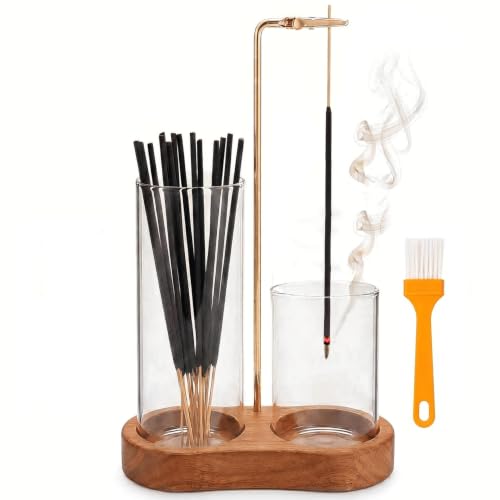 2 in 1 Incense Holder for Sticks with Glass Ash Catcher - Upside Down Anti-Ash Flying Incense Burner & Stick Storage Organizer, Ideal for Meditation, Yoga, Zen Home Decor, Spa Relaxation Gift - size: Standard wide cup