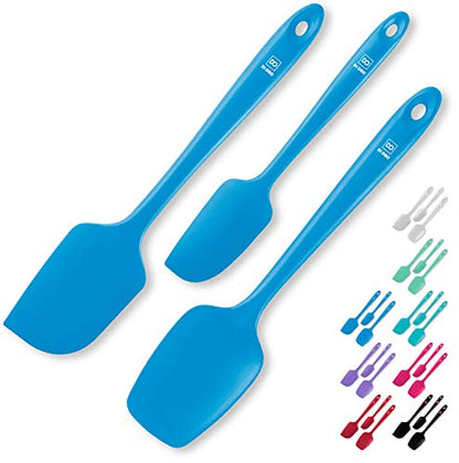 DI ORO Silicone Spatula Set - 600F Heat Resistant, 3-Pc Blue | Rubber scraper won't scratch nonstick pans; For baking, cooking, mixing, and frosting; BPA-free and dishwasher safe - color: Blue