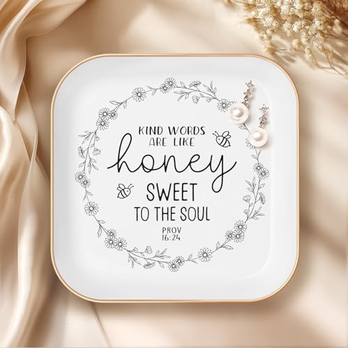Christian Gifts for Women – Ceramic Jewelry Dish with Bible Verse - color: White-prov 16:24