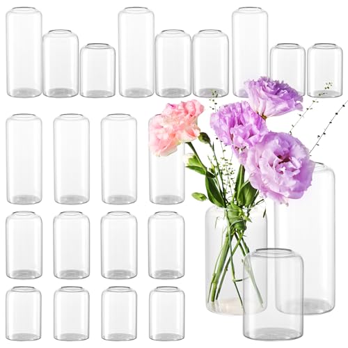Glass Bud Vases, Set of 24 Clear Small Flower Vases in Bulk 3 Sizes | Vases for Centerpieces, Small Flower Vase, Modern Bud Vase for Floral Arrangements, Dining Table Decor, Wedding, Home Decor - color: Smooth-24pcs
