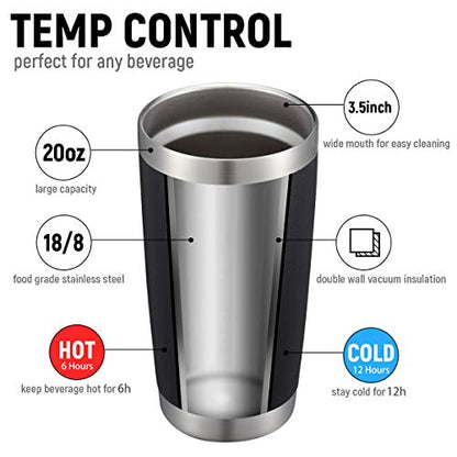 COMOOO 20oz Black Tumbler 4 Pack Stainless Steel Insulated Travel Mug with Lid and Straw Vacuum Double Wall Coffee Cup for Hot Beverage and Cold Drinks(Black, 4 Pack) - color: Black