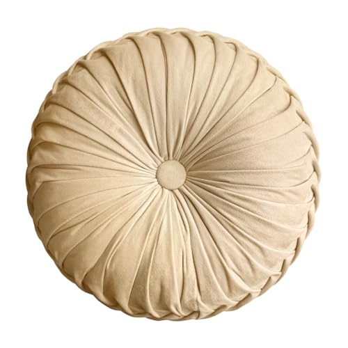 Teieas Round Throw Pillow Velvet Pleated Round Pillow Cushion | Boho pumpkin bed pillows,floor pillow for live room,couch,chair,bed, car,home decoration apricot 14.96'' - color: Apricot