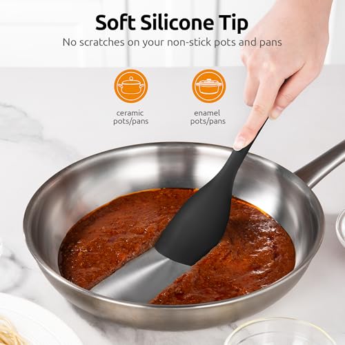 U-Taste 600ºF High Heat 9in Silicone Kitchen Tong and 600ºF Heat Resistat Spatula Spoon Flexible Silicone Cooking Scoop Spoonula (Black)