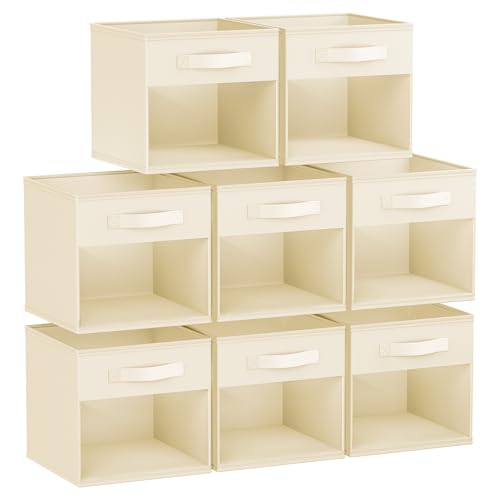DIMJ Storage Cubes, Cube Storage Bin, 8 Pack Foldable Storage Cubes with Window, Closet Storage Bins with Handle, 11x 11 inch Closet Organizer Bins for Clothes, Toys, Books (Beige ) - color: Beige, size: 10.6 Inch.- 8 Pack