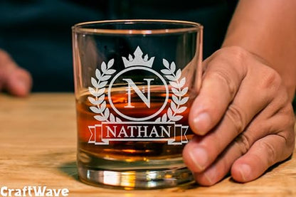 Personalized Whiskey Glass for Men, Custom Engraved Name & Initial Rocks Glasses, 11oz, Barware for Men, Father’s Day Gifts - color: Whiskey Personalized Name Monogram
