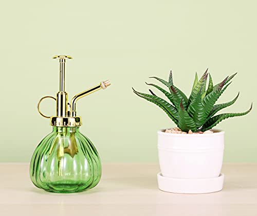 Glass Plant Mister Spray Bottle, 6.5" Green Glass Water Spray Bottle with Gold Top Pump Small Watering Can, Small Plant Sprayer Mister for Indoor Outdoor House, Green+Gold (Green+Gold C) - style: Green+Gold C