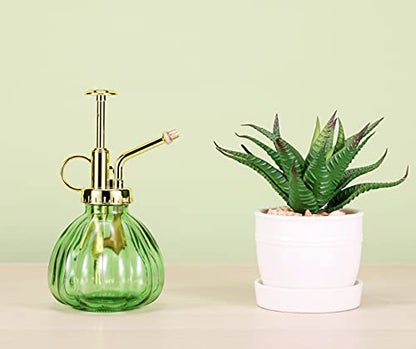 Glass Plant Mister Spray Bottle, 6.5" Green Glass Water Spray Bottle with Gold Top Pump Small Watering Can, Small Plant Sprayer Mister for Indoor Outdoor House, Green+Gold (Green+Gold C) - style: Green+Gold C