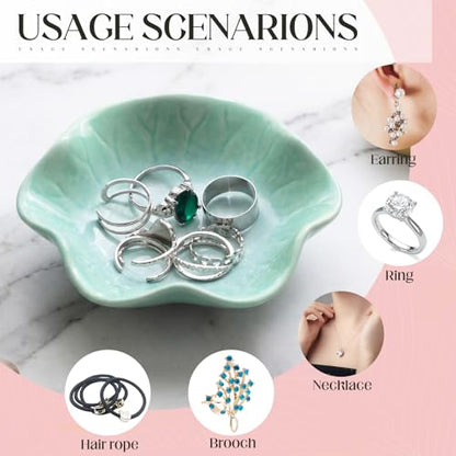 4 Pack Small Jewelry Dish Ceramic Trinket Holder Tray for Rings Earrings Key Bowl Women Mother's Day Wedding Gift (Pink,Blue,Cyan,Green) - color: Pink,Blue,Cyan,Green, style: Ceramic