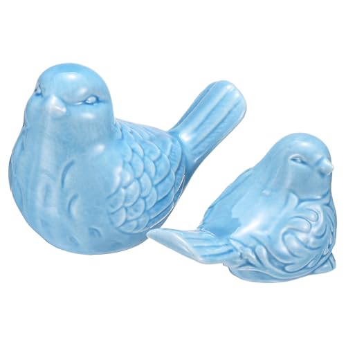uxcell 2Pcs Bird Statues, 3.9 Inch and 3.2 Inch Small Ceramic Birds Figurines Bird for Home Decor Modern Home Small Animal Statues for Office Bookshelf Bedroom Living Room, Blue - color: Blue