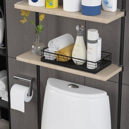 Toilet Paper Basket, 13 Inch Bathroom Toilet Tank Basket with Handles Black | Bathroom Basket, Back of Toilet Basket, Toilet Tank Tray, Toilet Organizer for Toilet Paper Storage, Toiletries & Essentials - color: Black