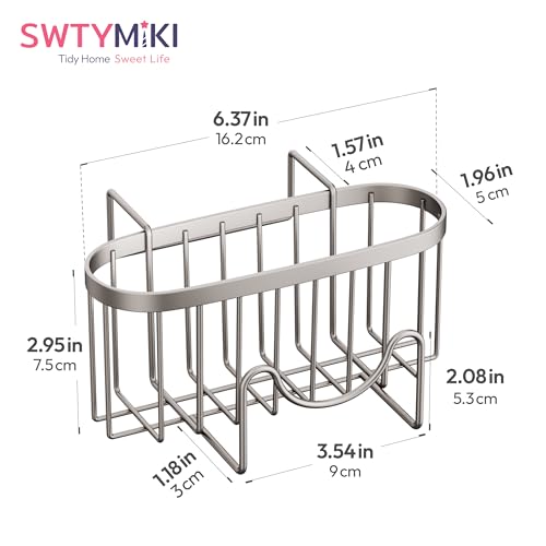 SWTYMIKI Sponge Holder for Kitchen Sink - Movable Kitchen Sink Caddy with M Shape Hook, Stainless Steel Hanging Sponge Caddy for Dish Sponge, Brush, Stopper Organizer in Double Sink, Sand Nickel - color: Sand Nickel-regular