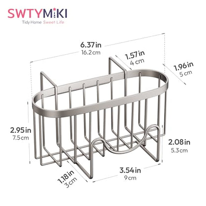 SWTYMIKI Sponge Holder for Kitchen Sink - Movable Kitchen Sink Caddy with M Shape Hook, Stainless Steel Hanging Sponge Caddy for Dish Sponge, Brush, Stopper Organizer in Double Sink, Sand Nickel - color: Sand Nickel-regular