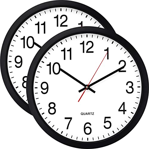 Bernhard Products Black Wall Clock, 2 Pack Silent Non Ticking - 16 Inch Extra Large Quality Quartz Battery Operated Round Easy to Read Home/Office/Business/Kitchen/Classroom/School Clocks - color: Black, size: 16 Inch - 2 Clocks