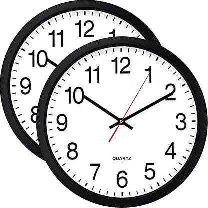Bernhard Products Black Wall Clock, 2 Pack Silent Non Ticking - 16 Inch Extra Large Quality Quartz Battery Operated Round Easy to Read Home/Office/Business/Kitchen/Classroom/School Clocks - color: Black, size: 16 Inch - 2 Clocks