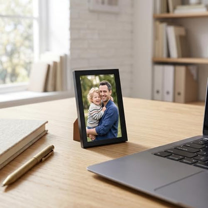 Americanflat 4x6 Picture Frame - Slim Molding - Black | Shatter-resistant glass, wall or tabletop display with included easel, triangle hangers included, secure turn-tab backing - color: Black, size: 4x6