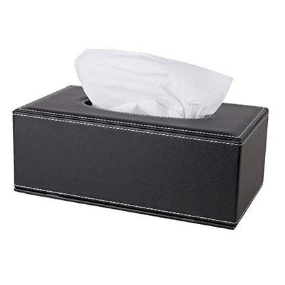 High-end Fashion PU Leather Tissue Box Holder Black with lid, Rectangular Napkin Facial Tissues Holder Dispenser,Home Office Car Tissue Box Cover Decorative Container with Magnetic Bottom (Black) - color: Black