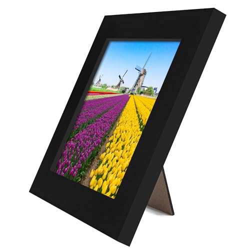 Americanflat 5x5 Picture Frame - Engineered Wood - Black | Shatter-resistant glass, wall or tabletop display with included easel, sawtooth hangers included - color: Black, size: 5x5