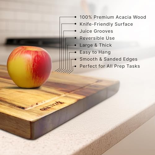 Zalvio Acacia Wood Cutting Board – Large Reversible Butcher Block with Juice Groove | Heavy-Duty Chopping Board for Meat, Cheese, Vegetables & Serving Tray