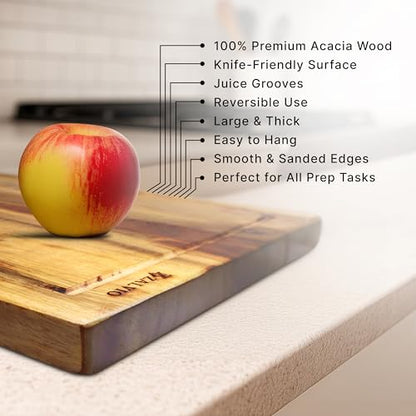 Zalvio Acacia Wood Cutting Board – Large Reversible Butcher Block with Juice Groove | Heavy-Duty Chopping Board for Meat, Cheese, Vegetables & Serving Tray