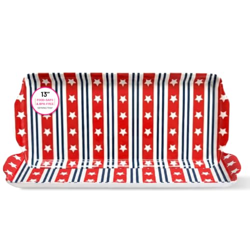Red White & Blue Stars & Stripes Melamine Serving Tray Patriotic Platter | By Sprinkles & Confetti 4th of July Memorial Day Summer Parties Hosting BPA-Free Reusable Entertaining Food Displays - color: Americana Red & Blue Stars and Stripes
