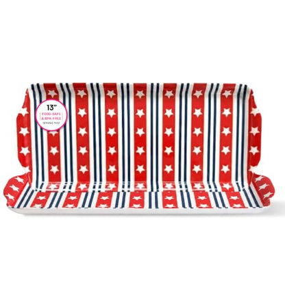 Red White & Blue Stars & Stripes Melamine Serving Tray Patriotic Platter | By Sprinkles & Confetti 4th of July Memorial Day Summer Parties Hosting BPA-Free Reusable Entertaining Food Displays - color: Americana Red & Blue Stars and Stripes