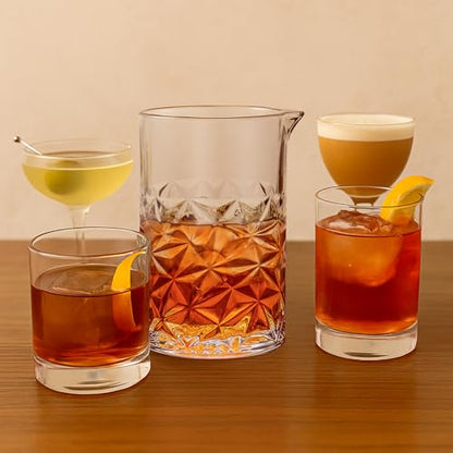 Cocktail Mixing Glass with Strainer Set, Bartender Gifts for Men | 24 oz Crystal Stirring Glass with 304 Stainless Steel Strainer, Elegant and Professional Barware Tools, Housewarming Gift