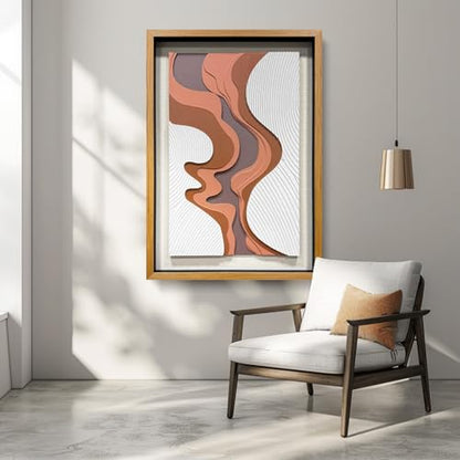 BrightA 5-Layer Wood Relief Wooden Wall Art Fluid Curves in Warm Brown & Ash Grey with Linear Grain Background, Framed in Solid Wood & Tempered Glass for Contemporary Walls 27.5"x39.4" - color: Rice white + earth yellow + dark brown 3 + natural wood tone,
