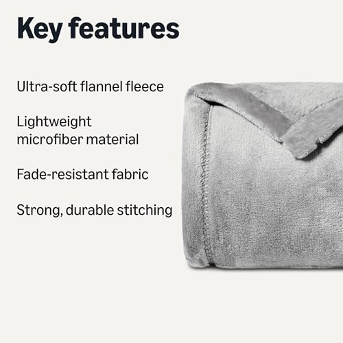 Amazon Basics Soft Fleece Throw Blanket, Ultra-Soft Flannel Fleece, Warm Cozy for Couch Sofa Bedroom, Fade-Resistant, 50 x 60 Inches, Gray - color: Dark Grey, size: 50 x 60 inches
