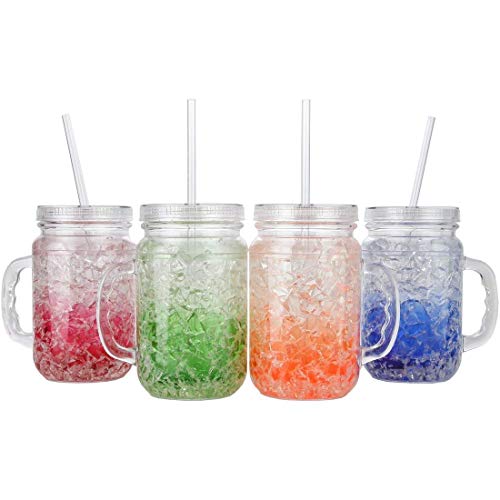 Lily's Home Old Fashioned Glasses with Lids Straws and Handles, 16 oz Set of 4 – Clear Acrylic Tumbler Cups with Color Accents, Reusable Party Drinkware for BBQ, Poolside, Outdoor Events & Home Bar - style: With Lids and Straws