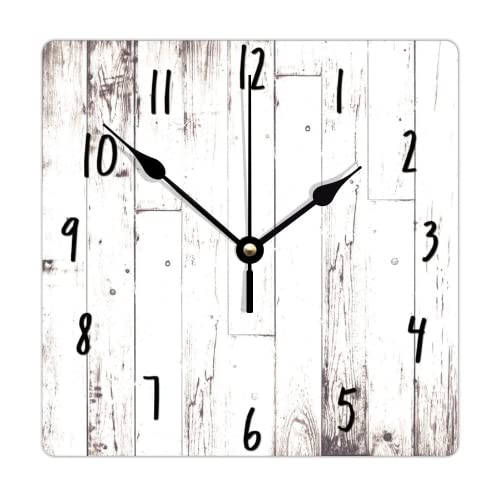 ArogGeld Shabby Chic White Wood Wall Clock Rustic Farmhouse Barn Square Wood Clock 10 Inch Silent Non-Ticking Wooden Wall Clocks Battery Operated Living Room Bedroom Kitchen Farmhouse Decor Birthday